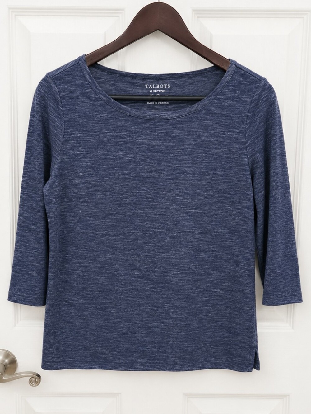 Talbots Blue Heathered Knit Cotton Blend Top S LgP